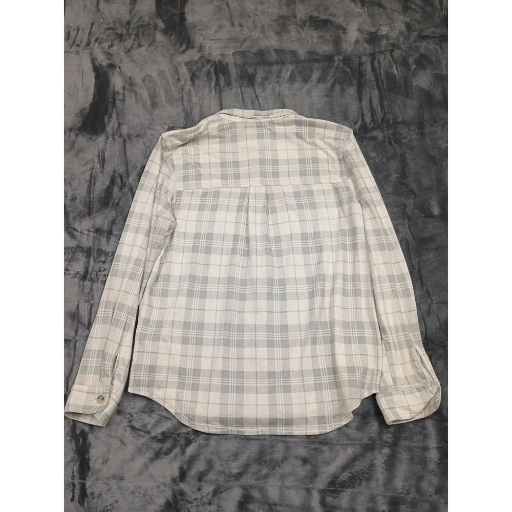 C&C California Plaid Button Down Shirt Womens L White Gray Soft Stretch Flannel - Picture 7 of 8
